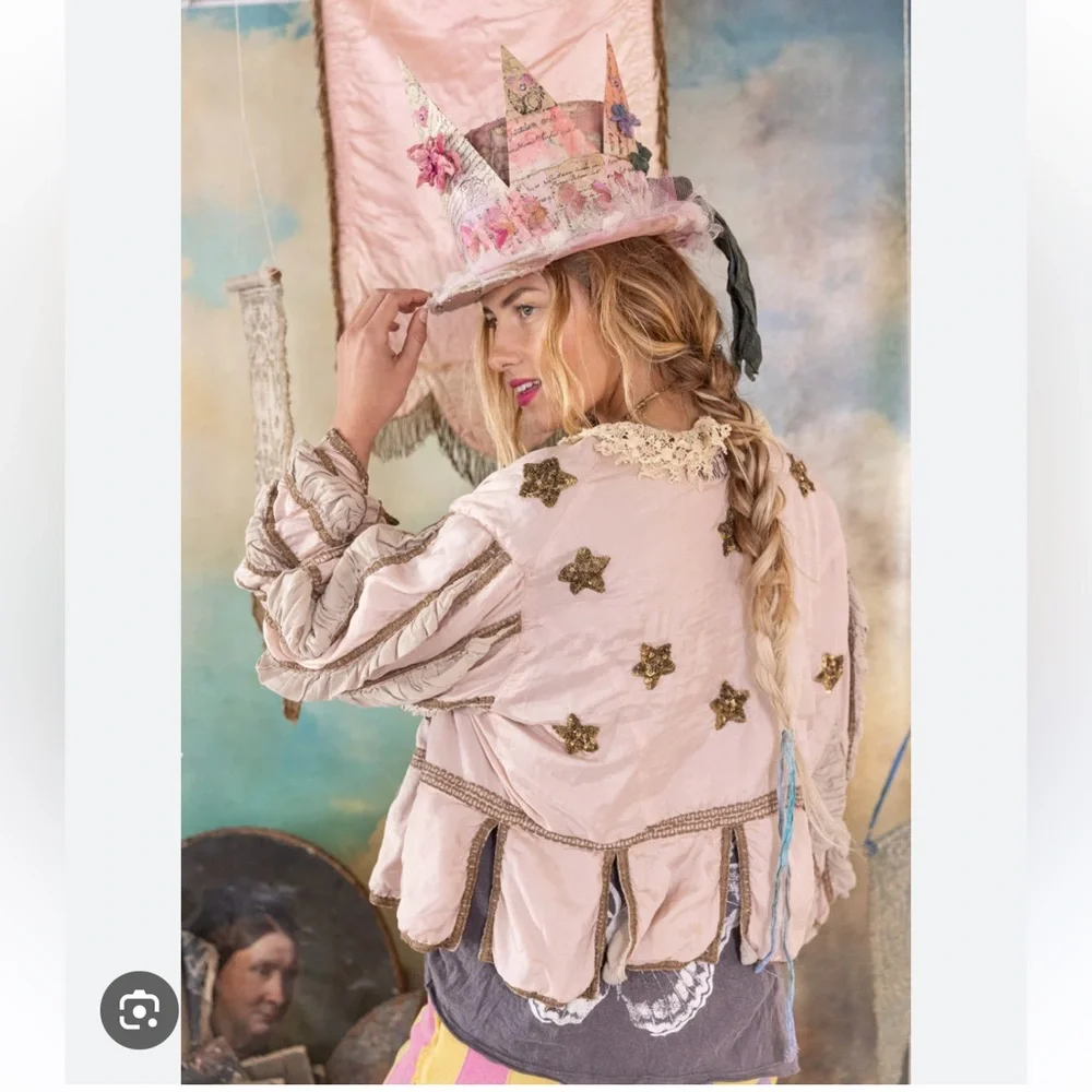 Free People Magnolia Pearl Sequin Star Monique Embellished Lace Trims Jacket OS - Picture 2 of 9